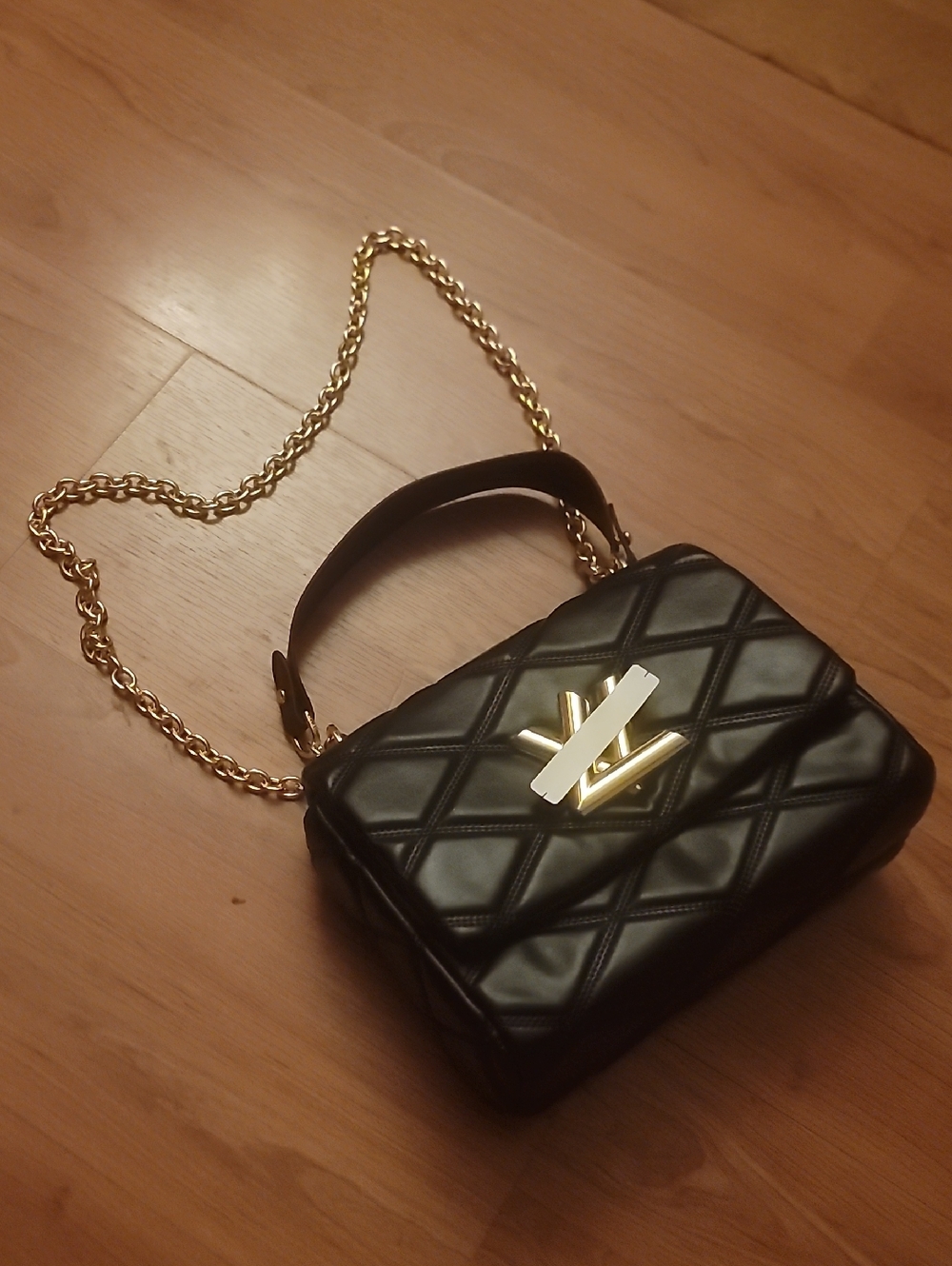 Black Quilted Crossbody Bag with Gold Chain and Hardware